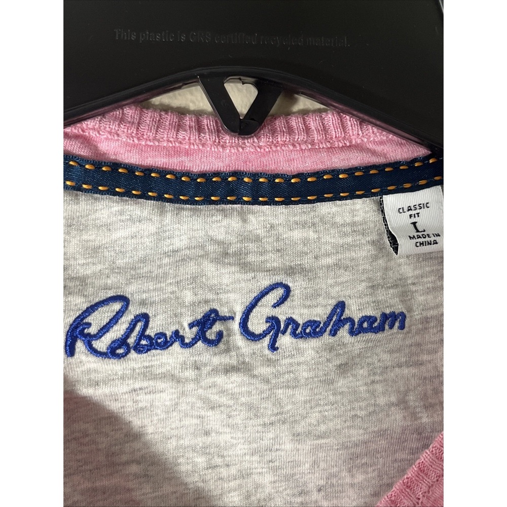Robert Graham T-shirt Pink/Blue Lettering Size Large - Picture 2 of 5
